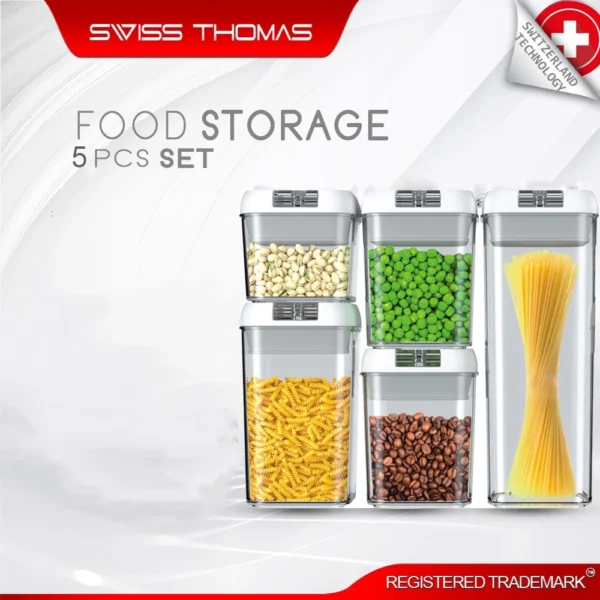 【Swiss Thomas】密封食物儲存盒 5件組｜BPA-Free 食品液體乾果收納盒 🌟